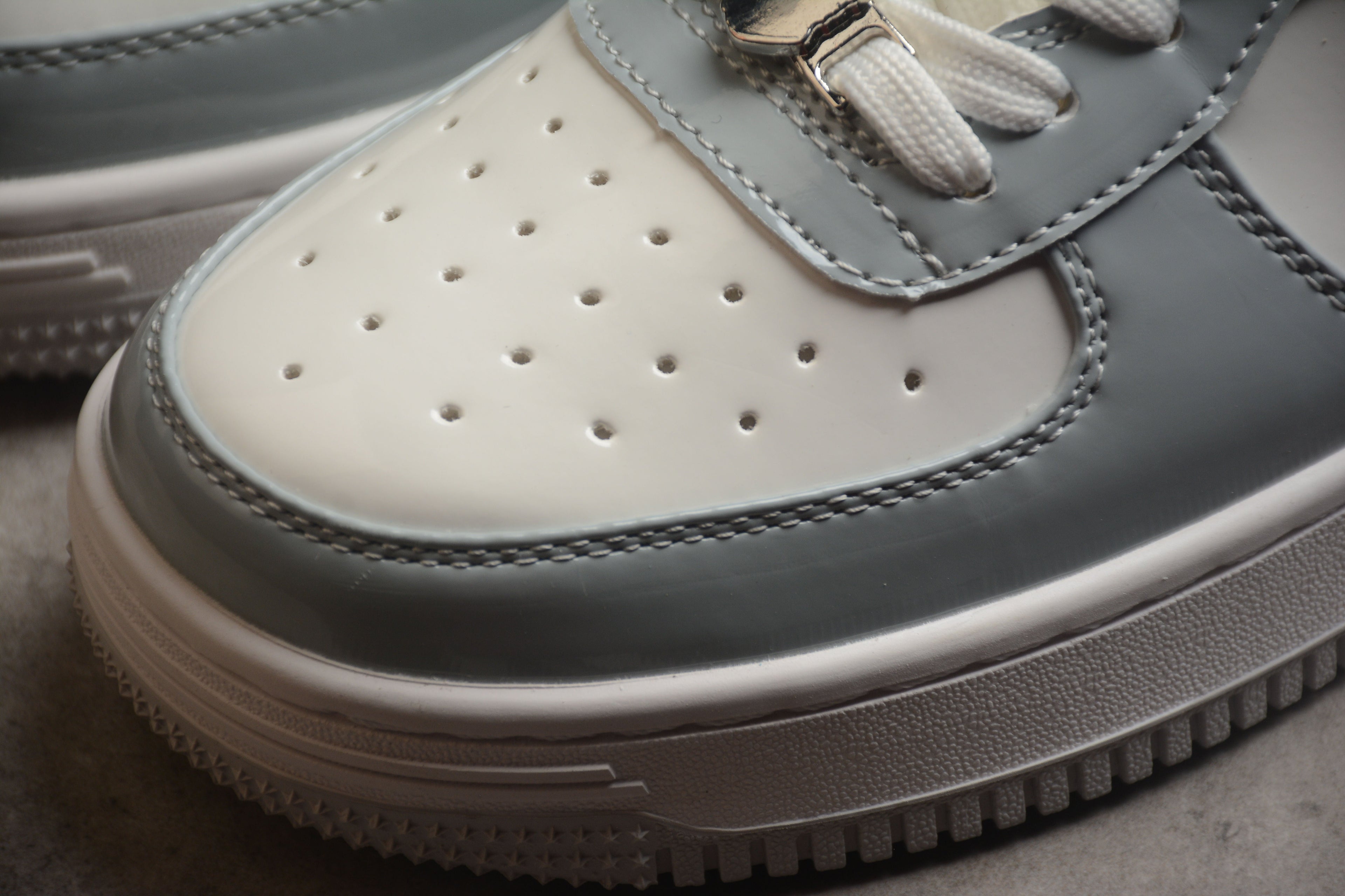 Bape Sta Patent Leather Gray and White